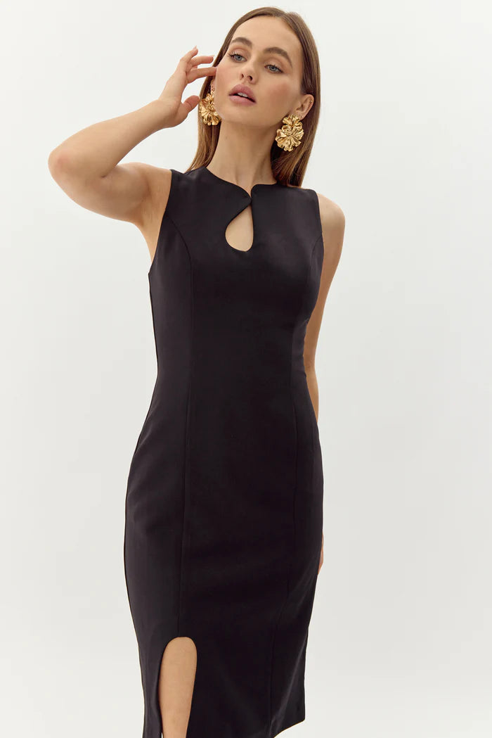 adelyn rae kayla wave cut sheath dress in radiant black-front