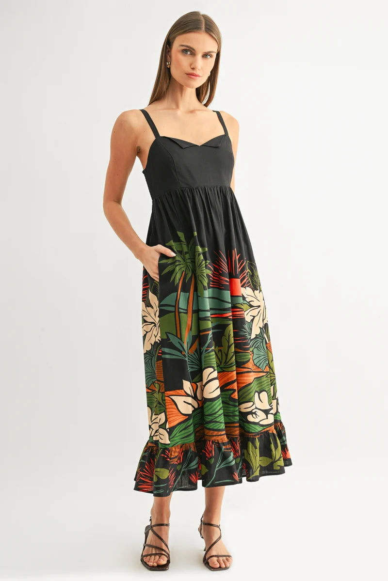 Adelyn Rae Leah Ruffled Baby-Doll Maxi Dress navy multi 