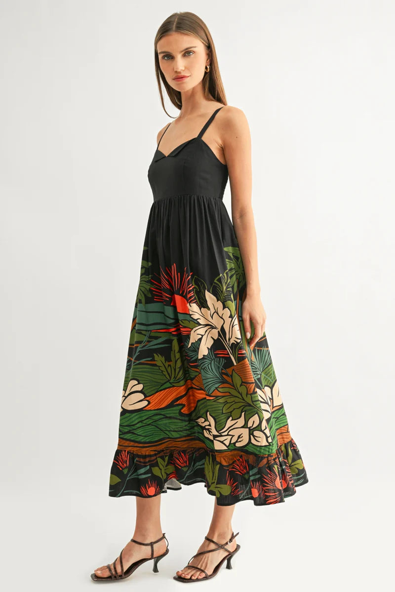 Adelyn Rae Leah Ruffled Baby-Doll Maxi Dress navy multi 