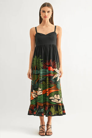 Adelyn Rae Leah Ruffled Baby-Doll Maxi Dress navy multi 