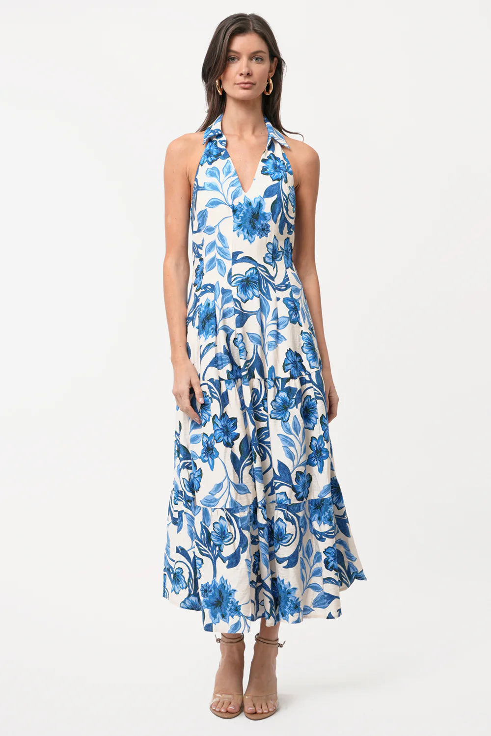 Adelyn Rae Lenni Printed Halter Dress Blue