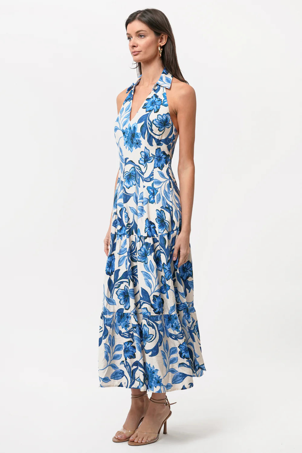 Adelyn Rae Lenni Printed Halter Dress Blue