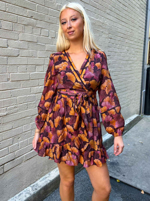 Adelyn Rae Maeve Long Sleeve Faux Wrap Mini Dress
