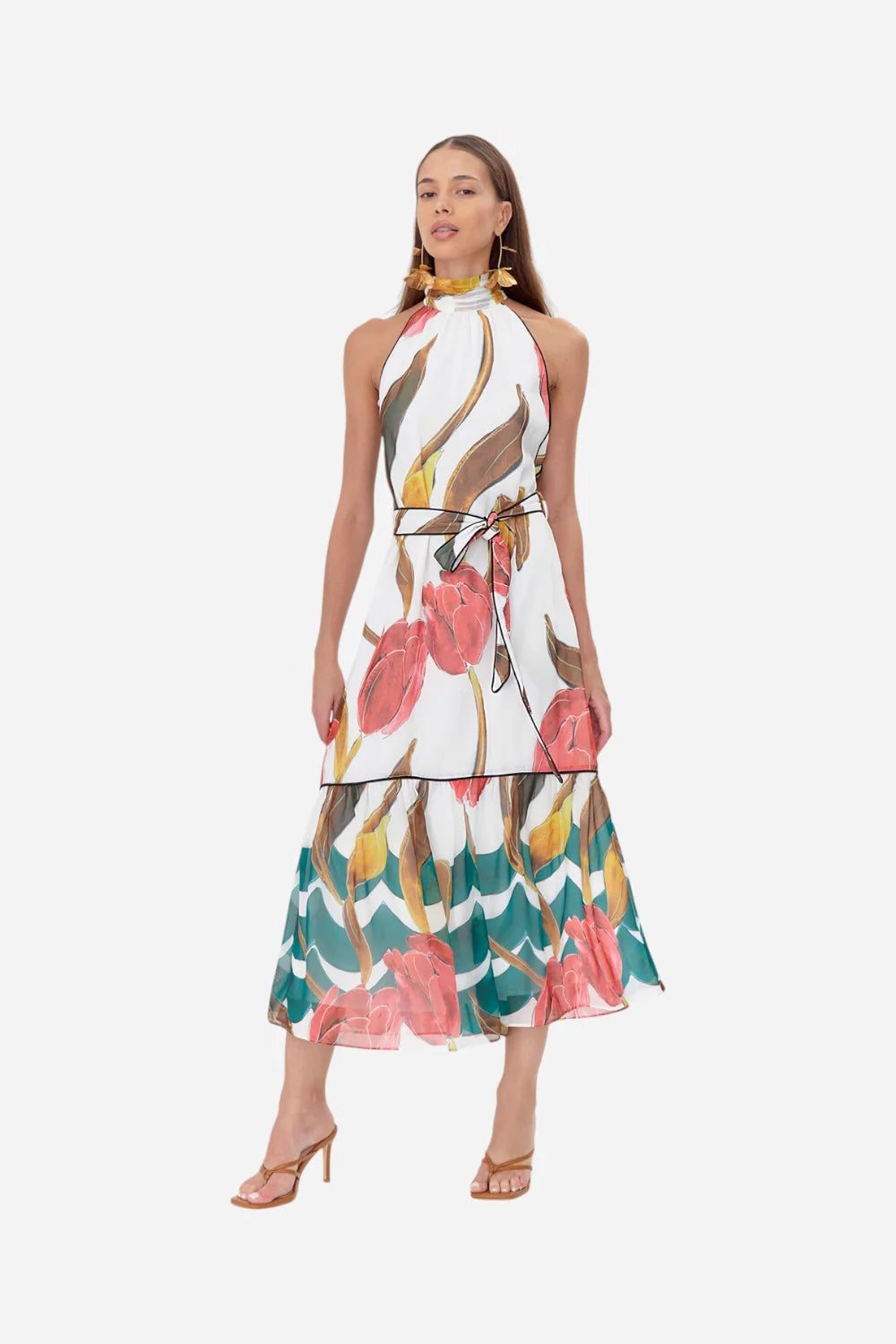 Adelyn Rae Maisy Print Tiered Maxi Dress in white multi