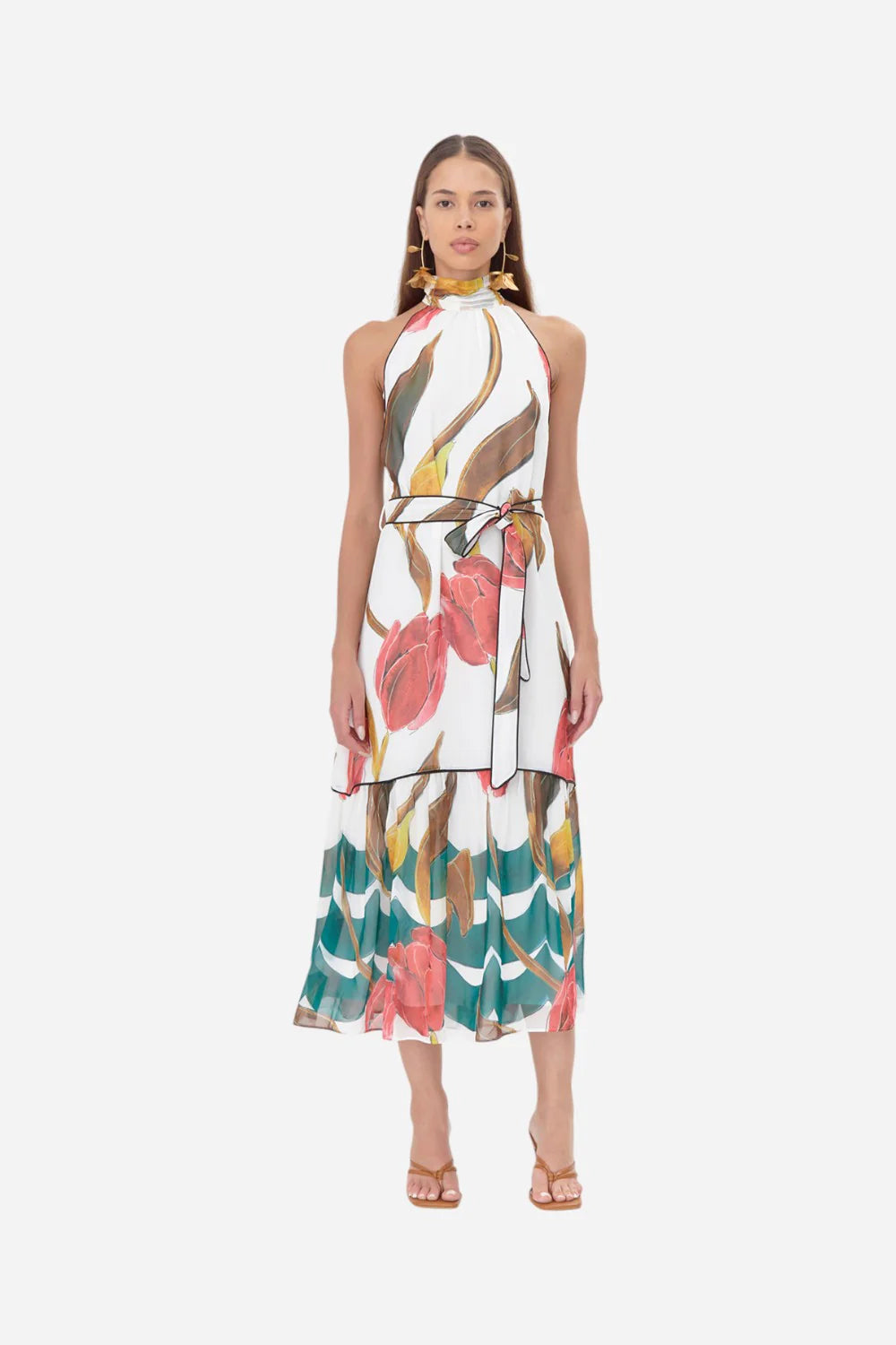 Adelyn Rae Maisy Print Tiered Maxi Dress in white multi