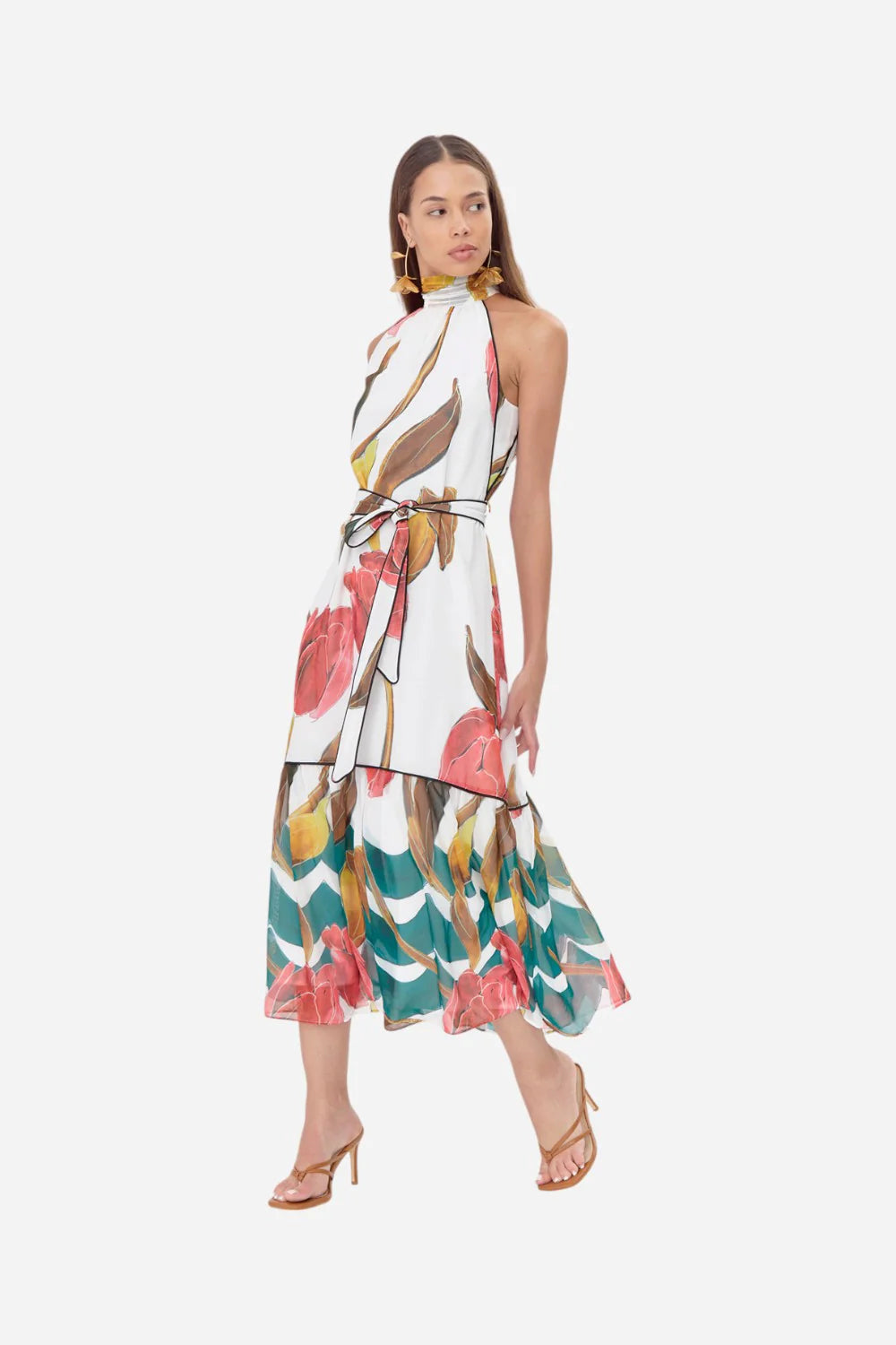 Adelyn Rae Maisy Print Tiered Maxi Dress in white multi