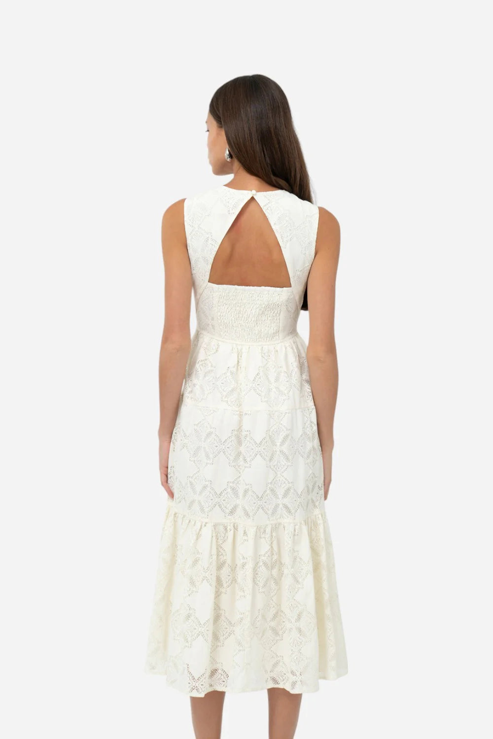 Adelyn Rae Marina Lace Tiered Midi Dress in cream-back