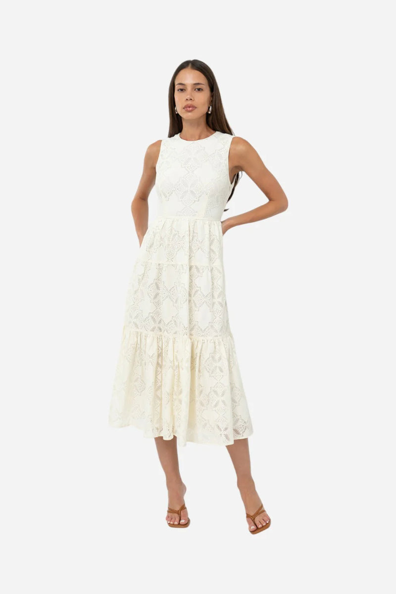 Adelyn Rae Marina Lace Tiered Midi Dress in cream-front