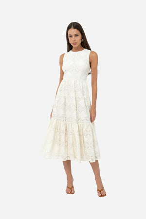 Adelyn Rae Marina Lace Tiered Midi Dress in cream-front