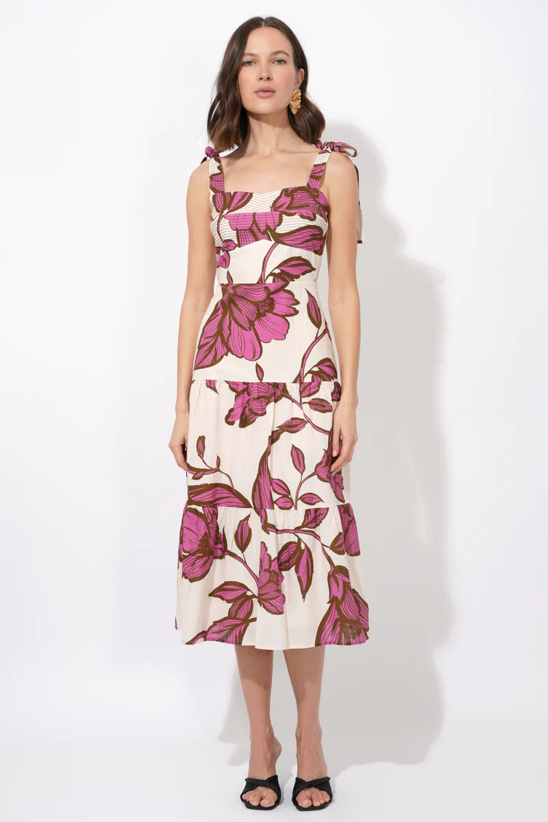 Adelyn Rae Melrose Shoulder Tie Printed Maxi Dress in cream pink