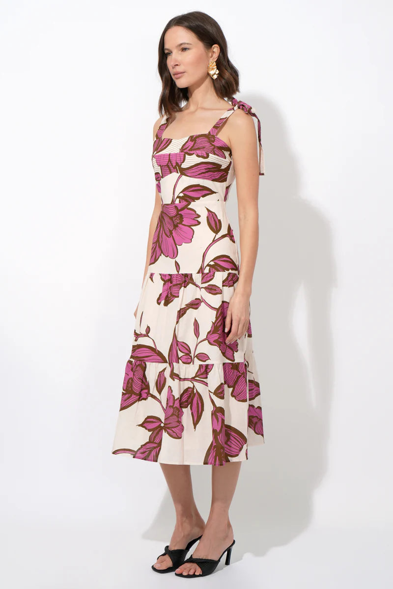 Adelyn Rae Melrose Shoulder Tie Printed Maxi Dress in cream pink