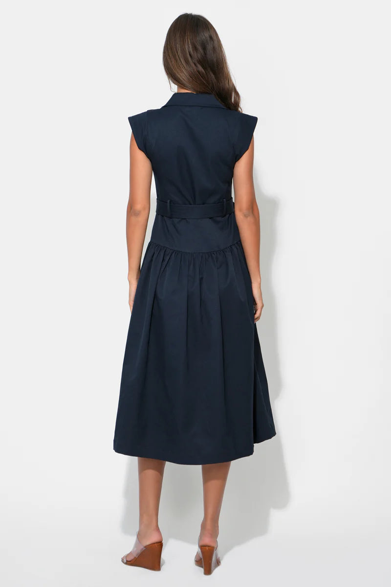 Adelyn Rae Olivia Belted Shirt Midi Dress dark navy