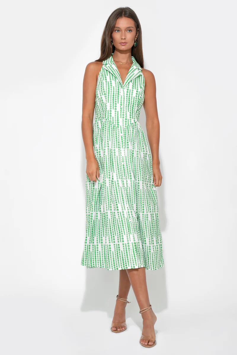 Adelyn Rae Ruby Halter Embroidered Midi Dress white green 