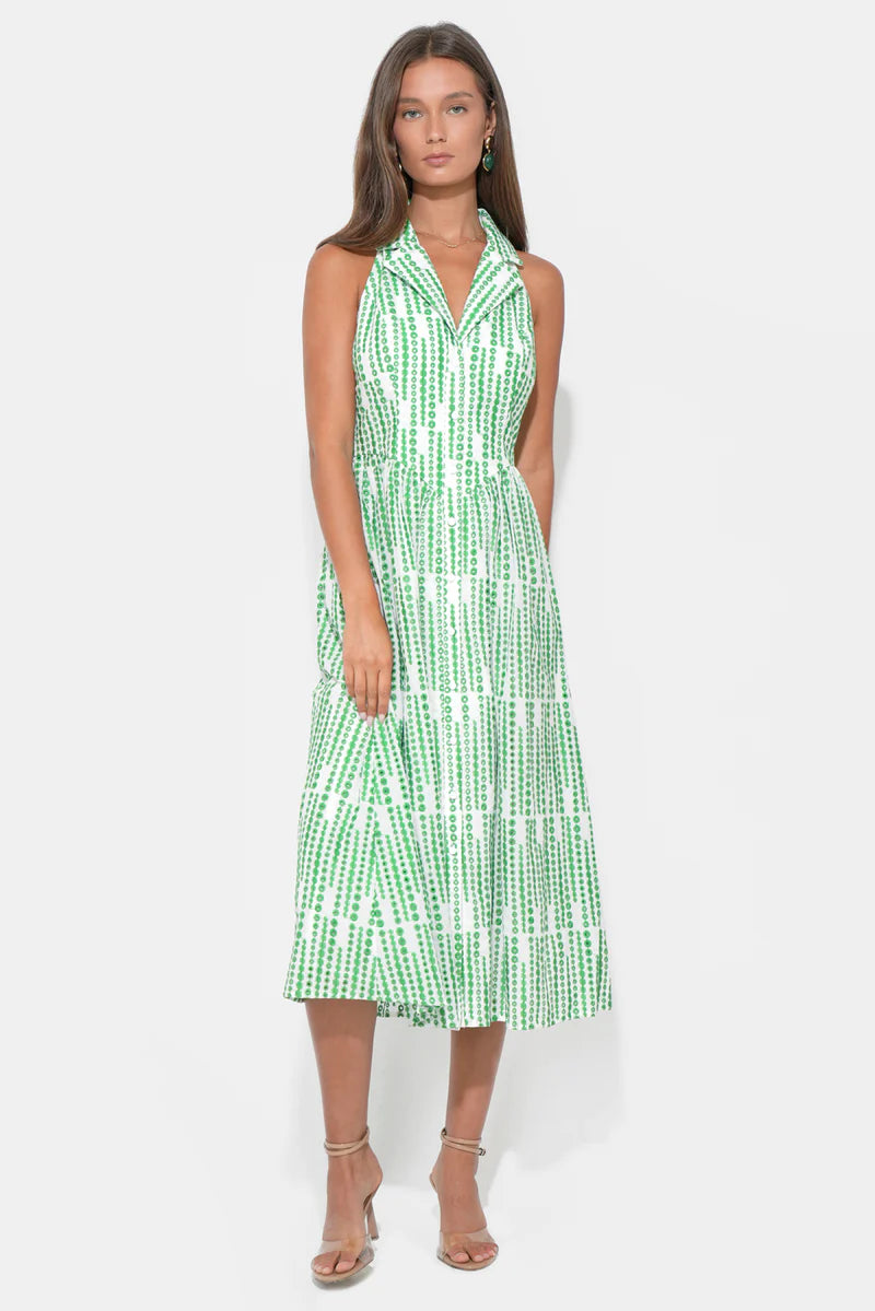 Adelyn Rae Ruby Halter Embroidered Midi Dress white green 