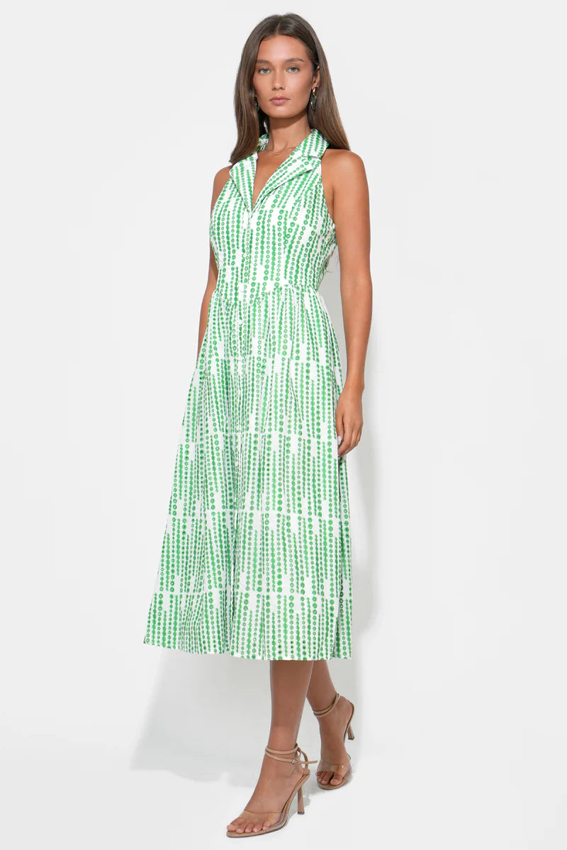 Adelyn Rae Ruby Halter Embroidered Midi Dress white green 