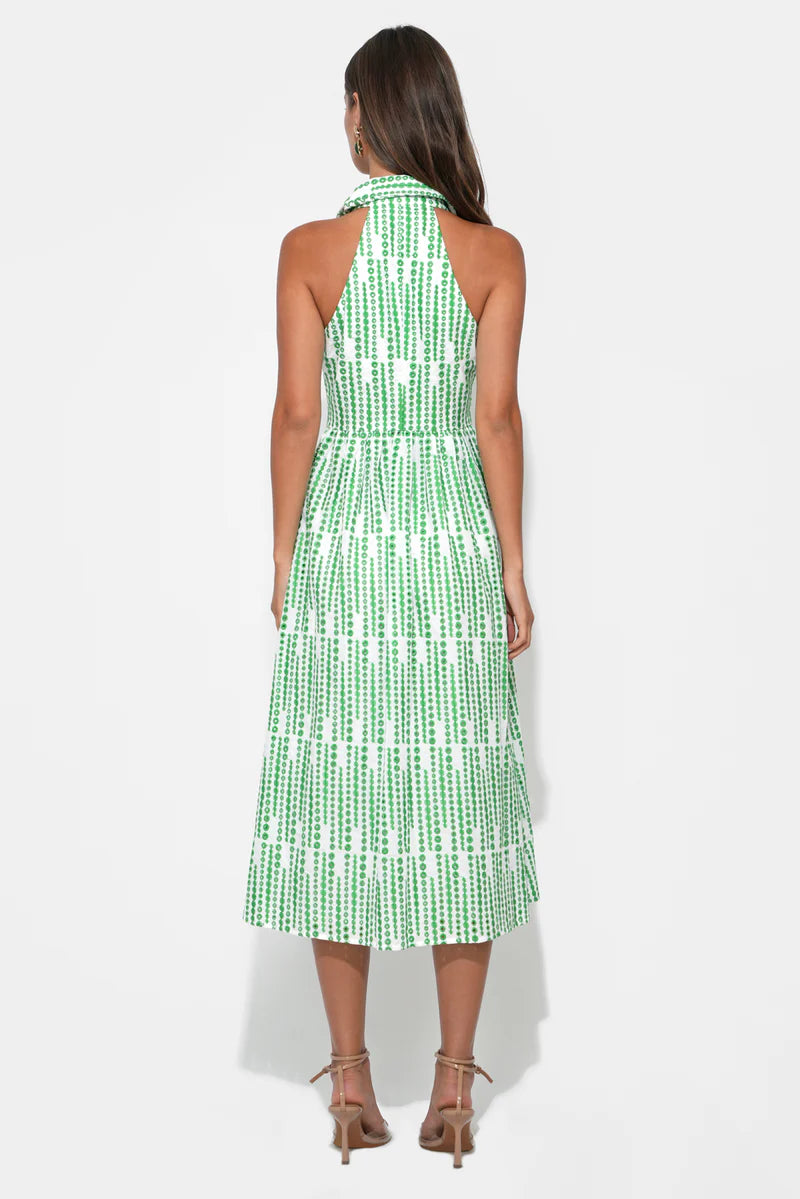 Adelyn Rae Ruby Halter Embroidered Midi Dress white green 