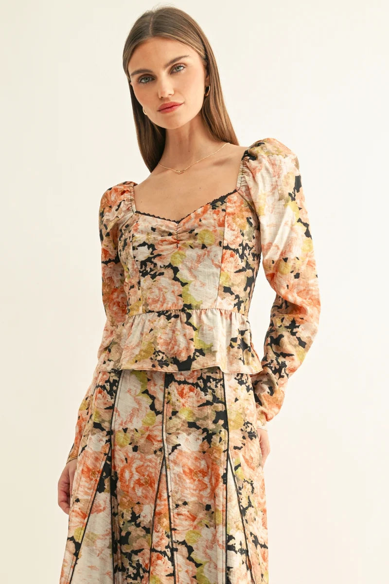 Adelyn Rae Sylvie Long Sleeves Peplum Top black multi 