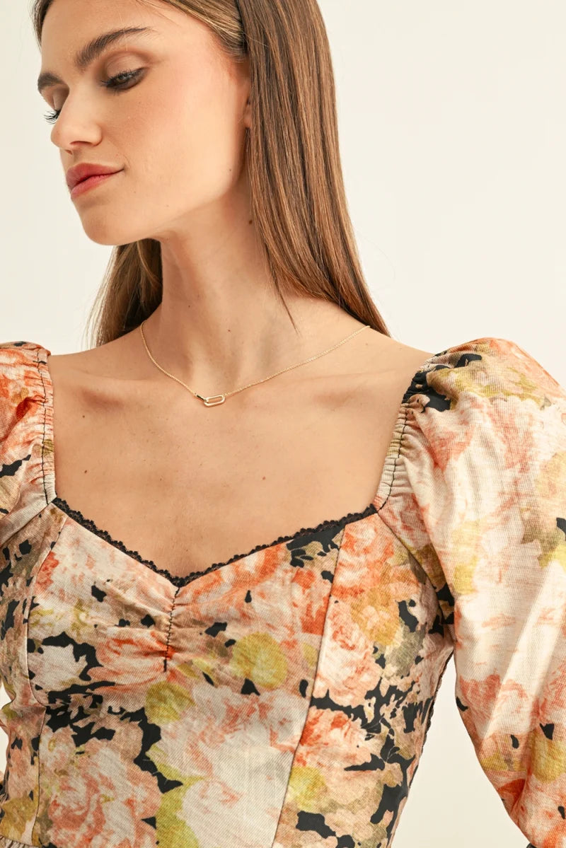 Adelyn Rae Sylvie Long Sleeves Peplum Top black multi 