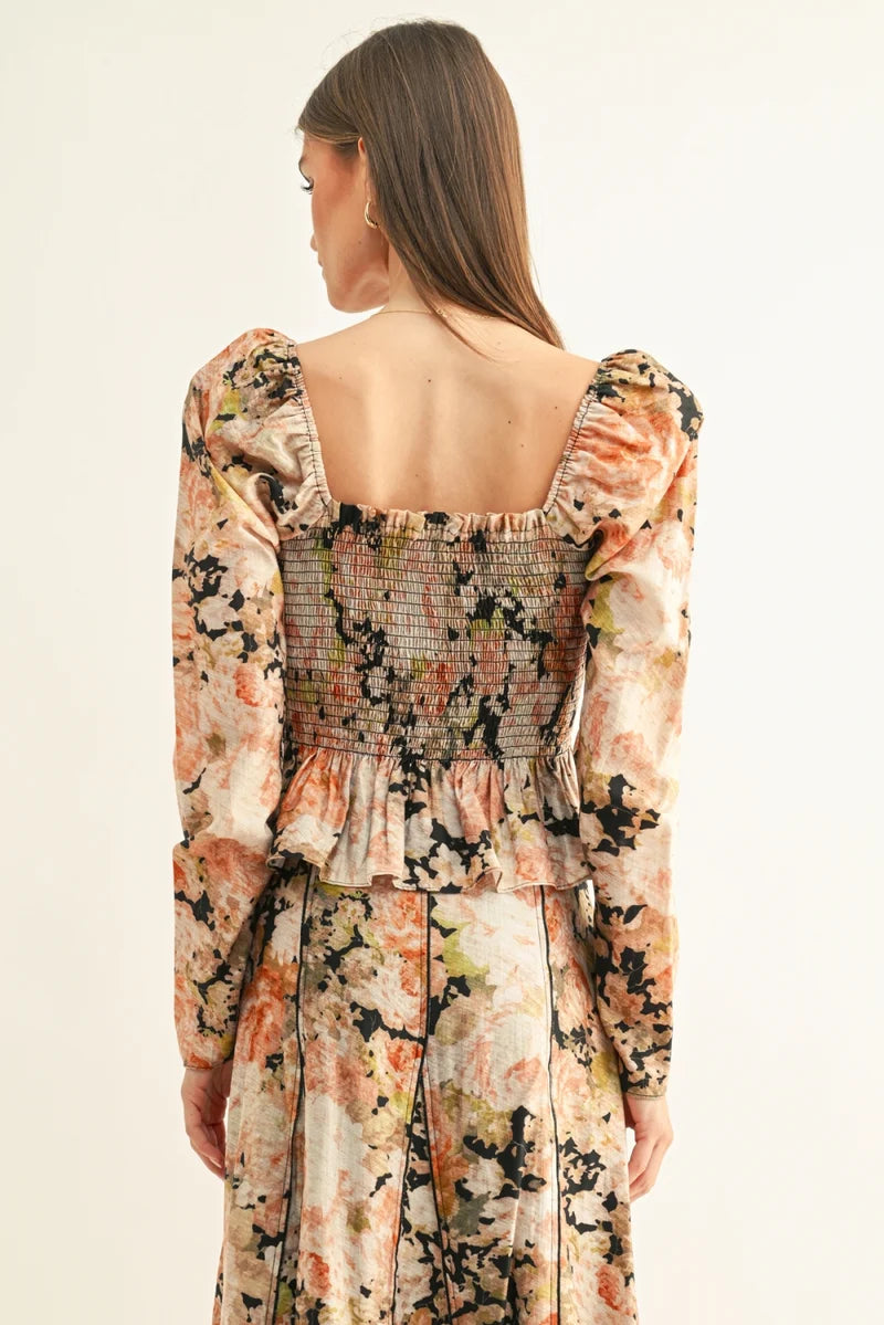Adelyn Rae Sylvie Long Sleeves Peplum Top black multi 