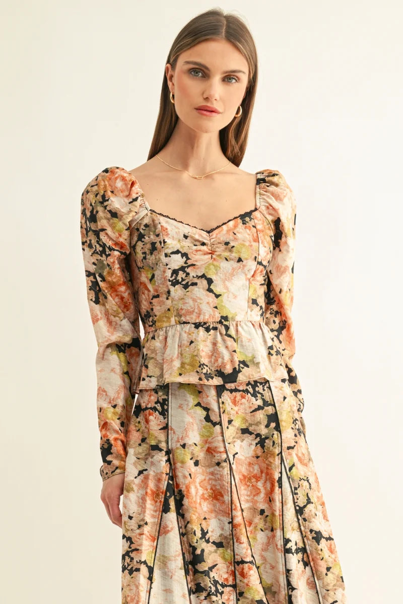 Adelyn Rae Sylvie Long Sleeves Peplum Top black multi 