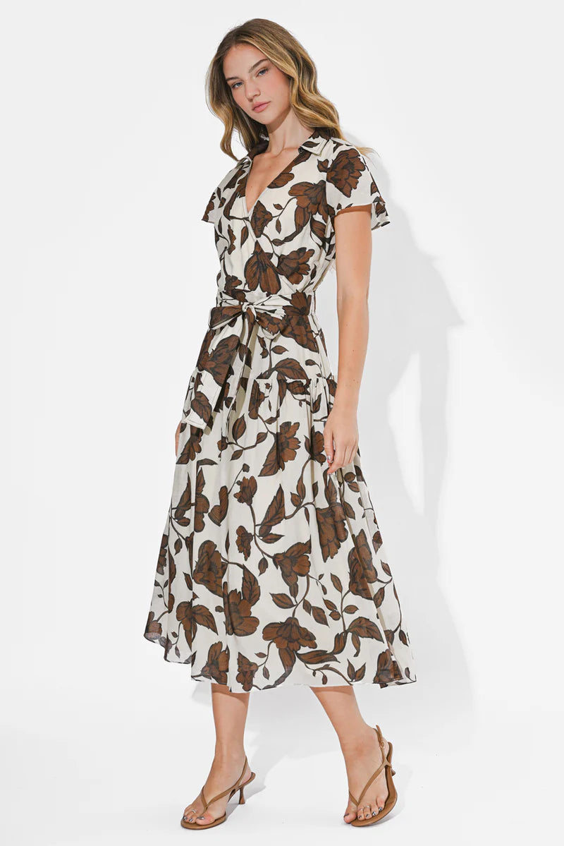 Adelyn Rae Taylor Flowy Wrap Midi Dress brown 