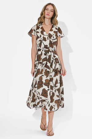 Adelyn Rae Taylor Flowy Wrap Midi Dress brown 