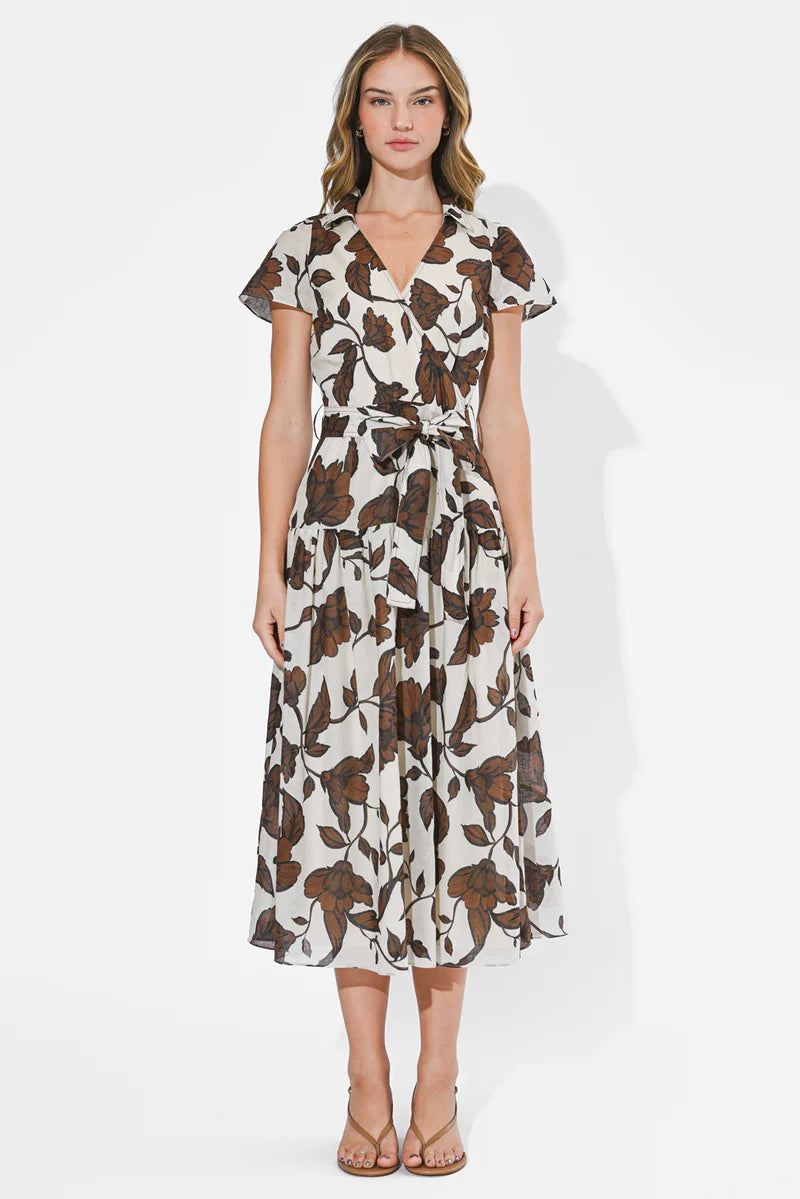 Adelyn Rae Taylor Flowy Wrap Midi Dress brown 