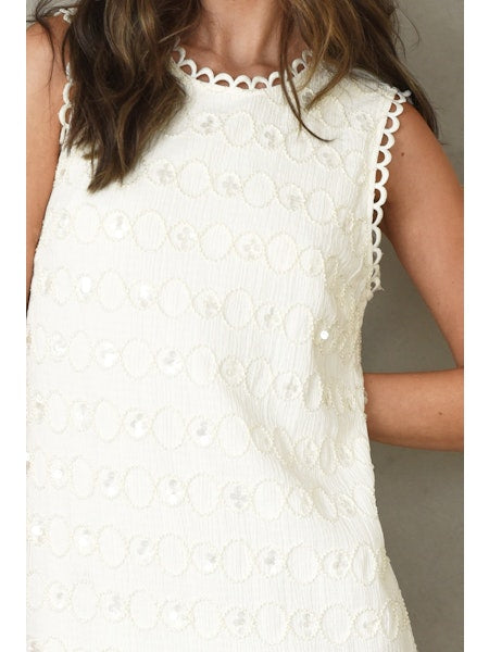 adelyn rae teresa textured mini shift dress in ivory-front detail