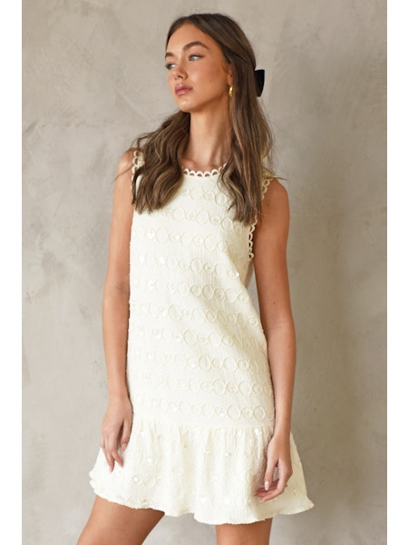 adelyn rae teresa textured mini shift dress in ivory-front