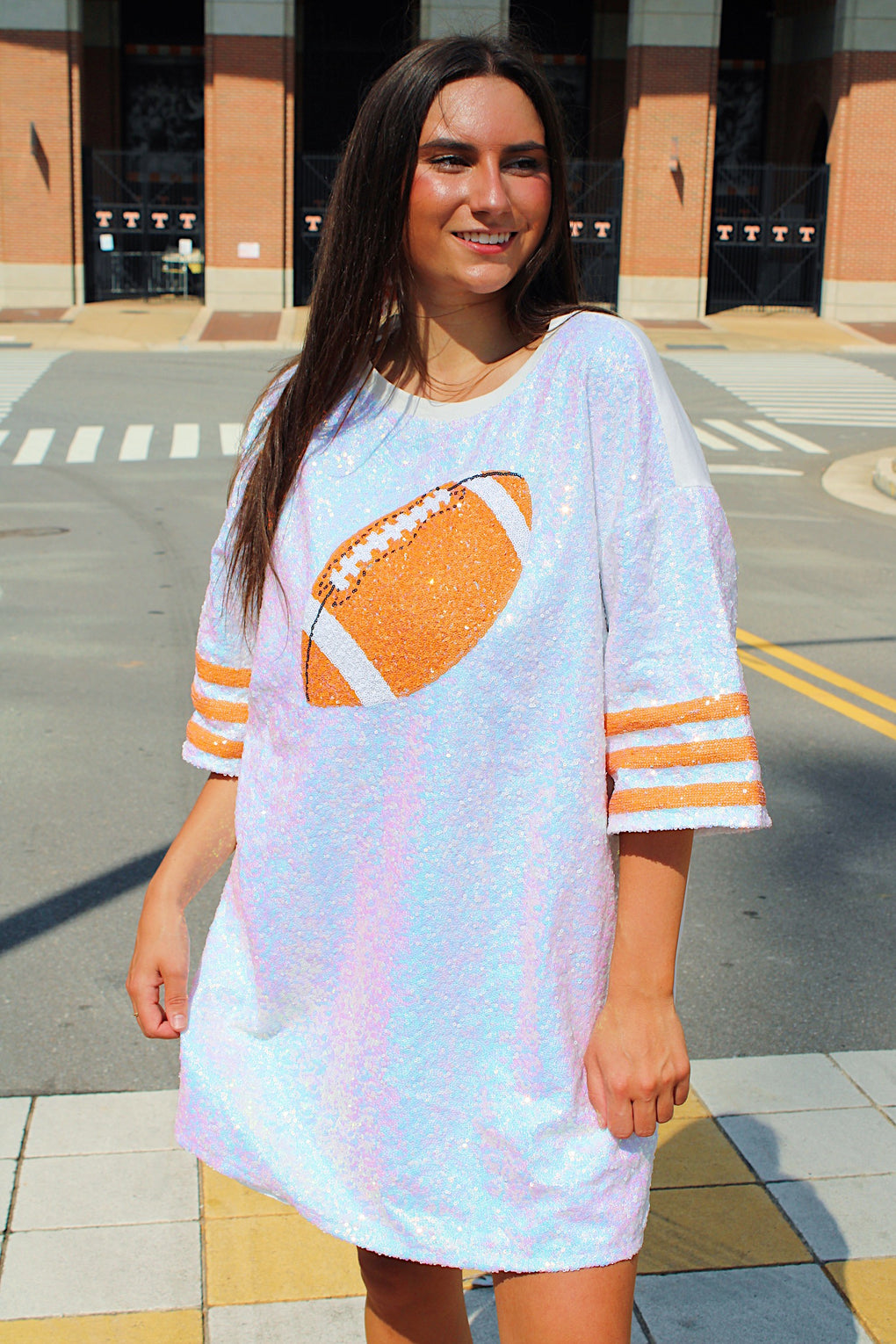 Orange Sequin Jersey Dress