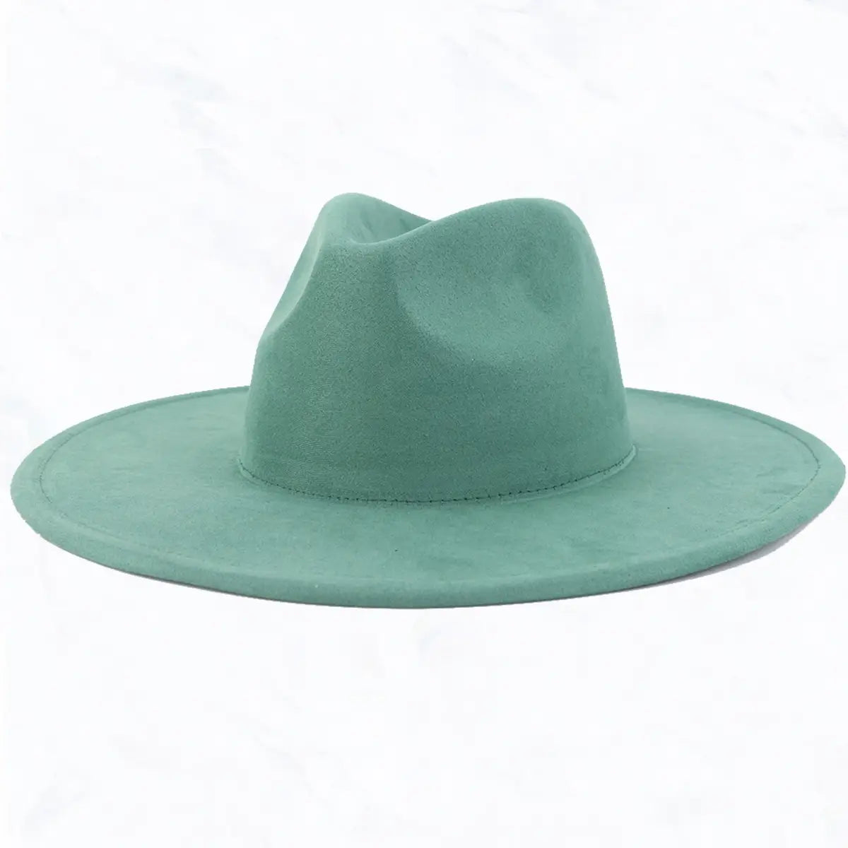 suede large eaves peach top fedora hat in green-angle