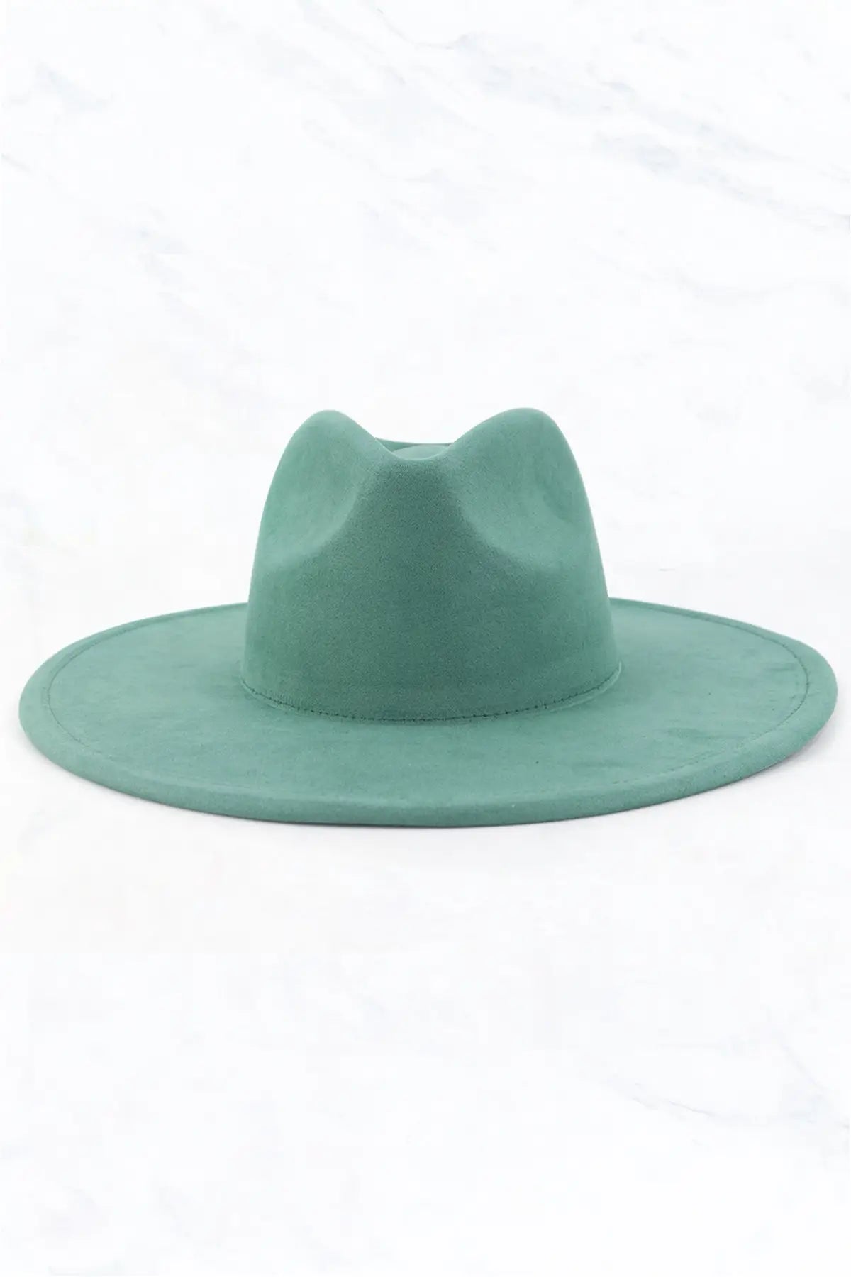 suede large eaves peach top fedora hat in green-front