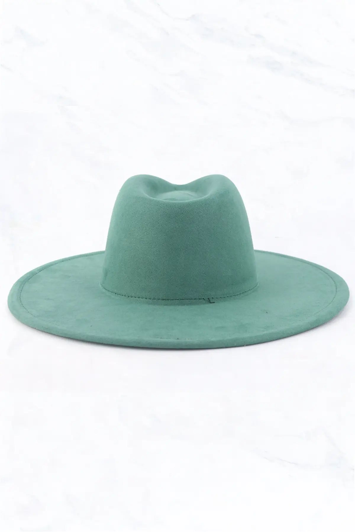 suede large eaves peach top fedora hat in green-back