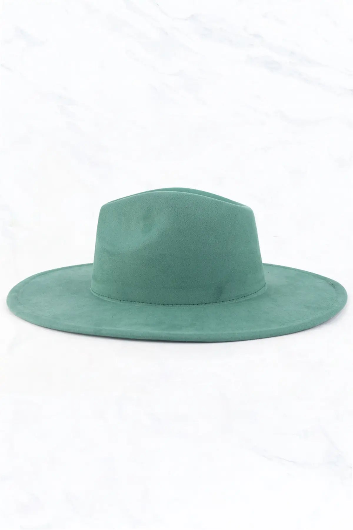 suede large eaves peach top fedora hat in green-side