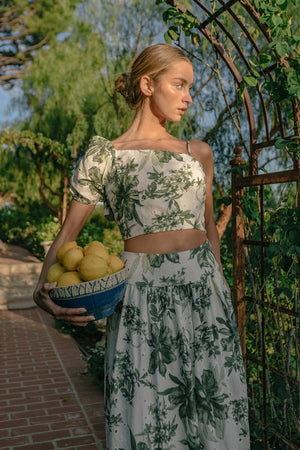 Botanical One-Shoulder Puff Sleeve Crop Top