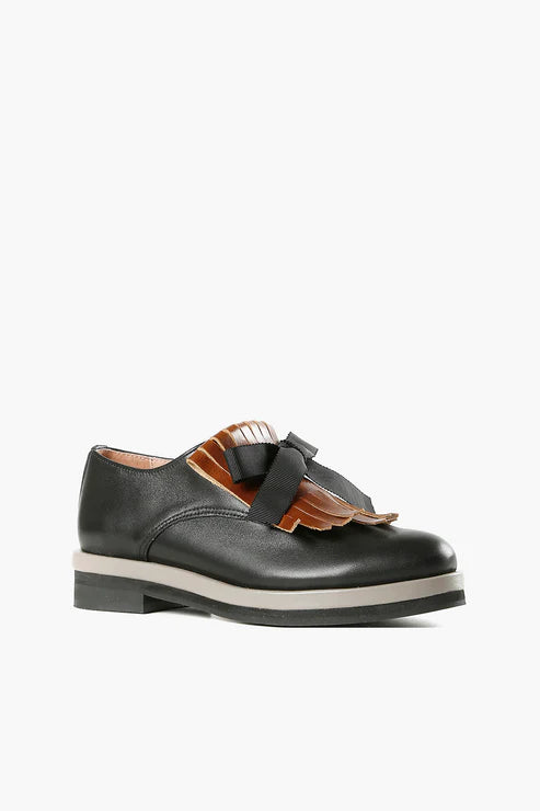all black shoes kiltie bow oxford loafers in black and brown