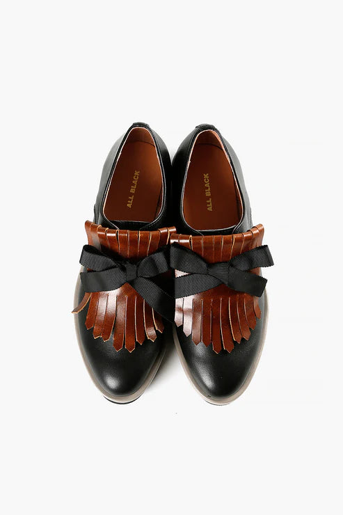 all black shoes kiltie bow oxford loafers in black and brown