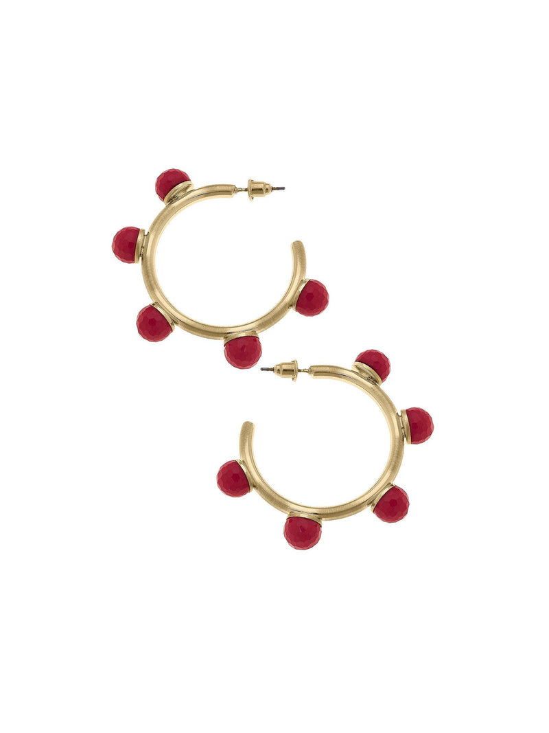 allison resin fuschia beaded hoop earrings