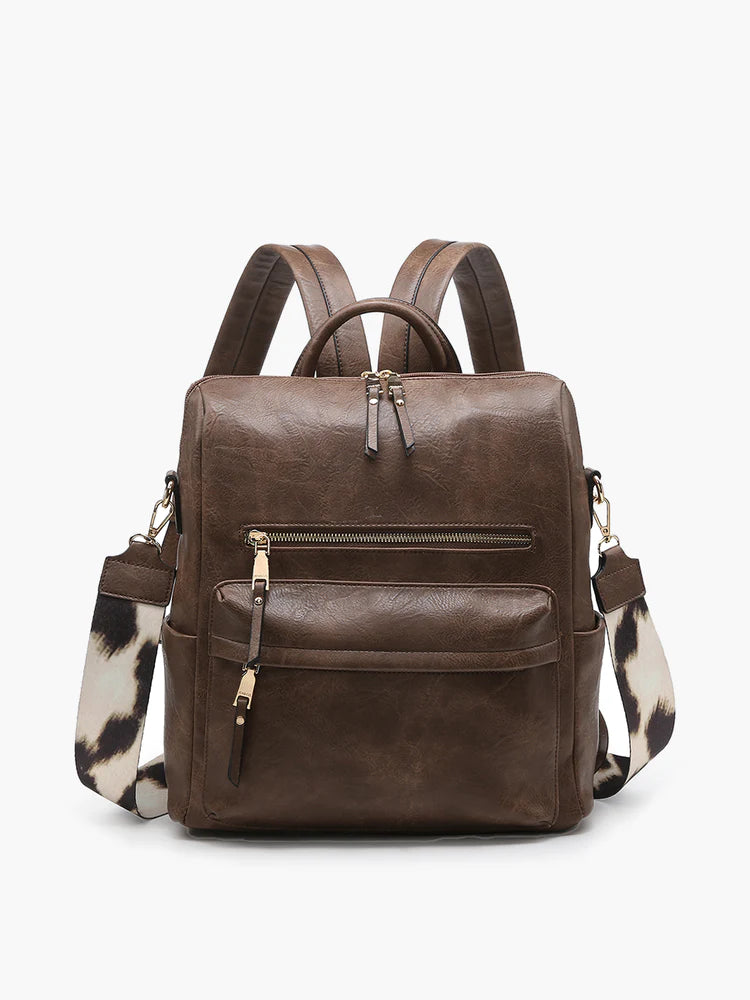 amelia backpack with guitar strap in coffee