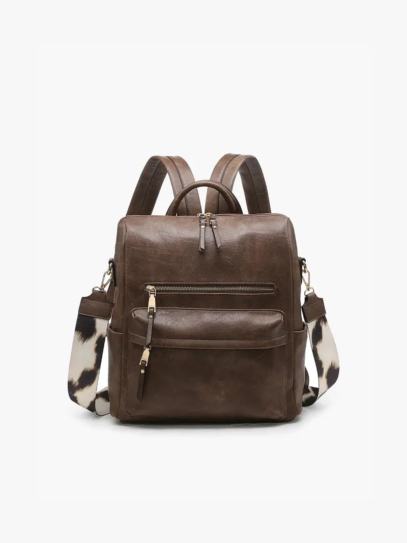 amelia coffee vegan leather backpack with guitar strap