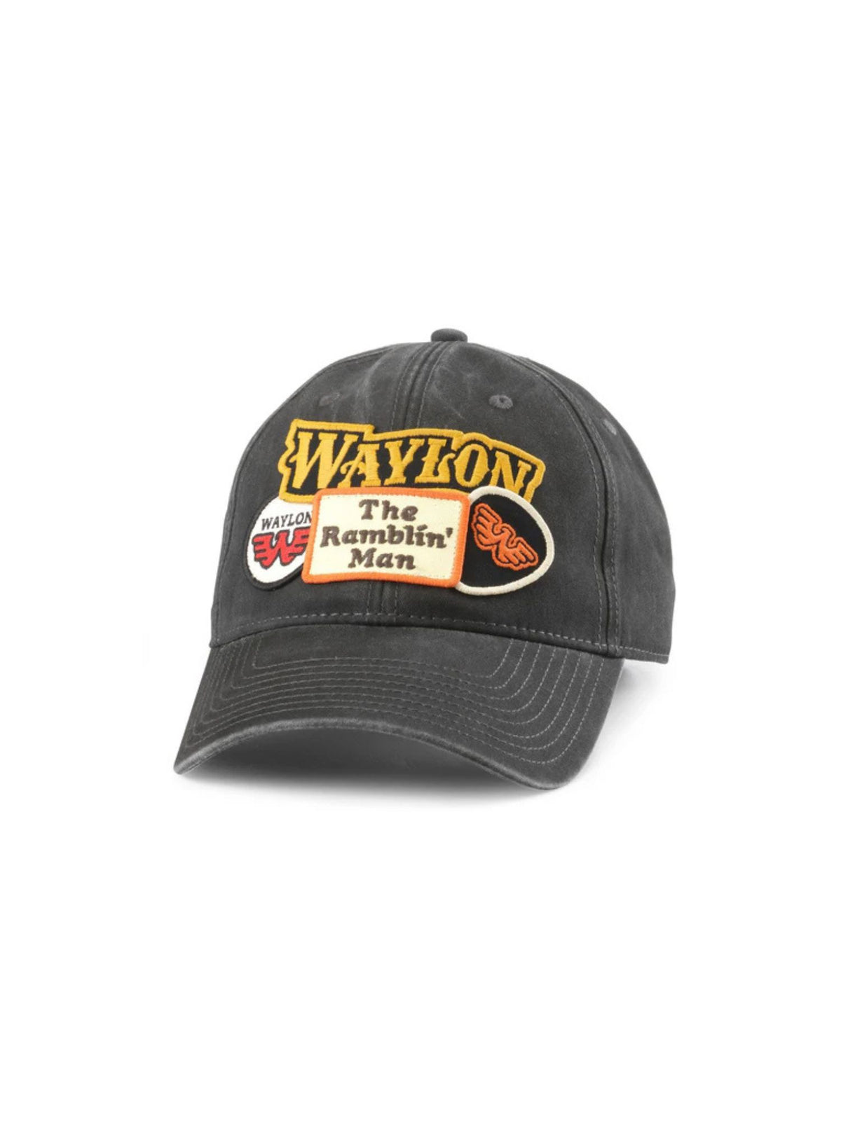 American Needle Iconic Distressed Hat Waylon Jennings The Ramblin' Man Black