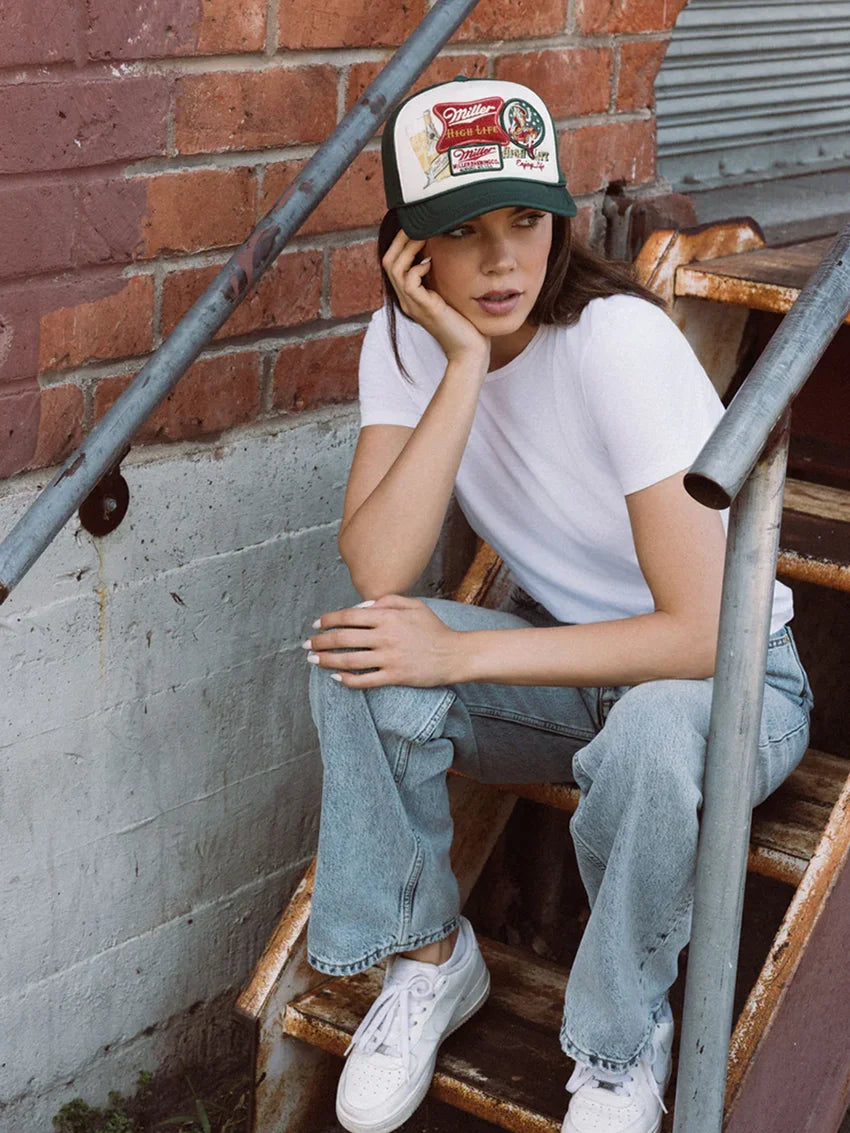 American Needle Roscoe Iconic Foamy Hat Miller High Life Dark Green Ivory