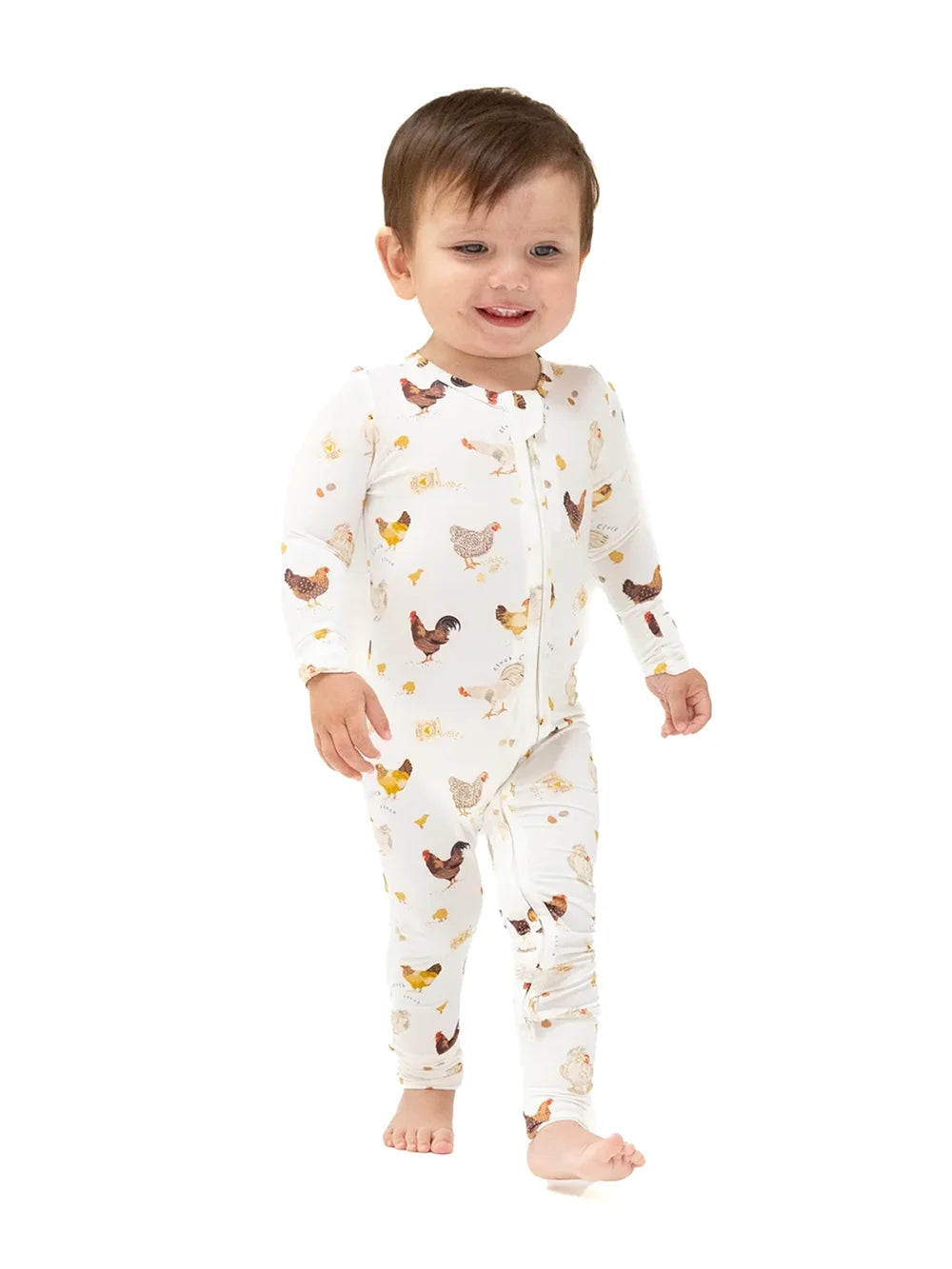 Angel Dear 2-Way Zipper Romper Collector Chickens White