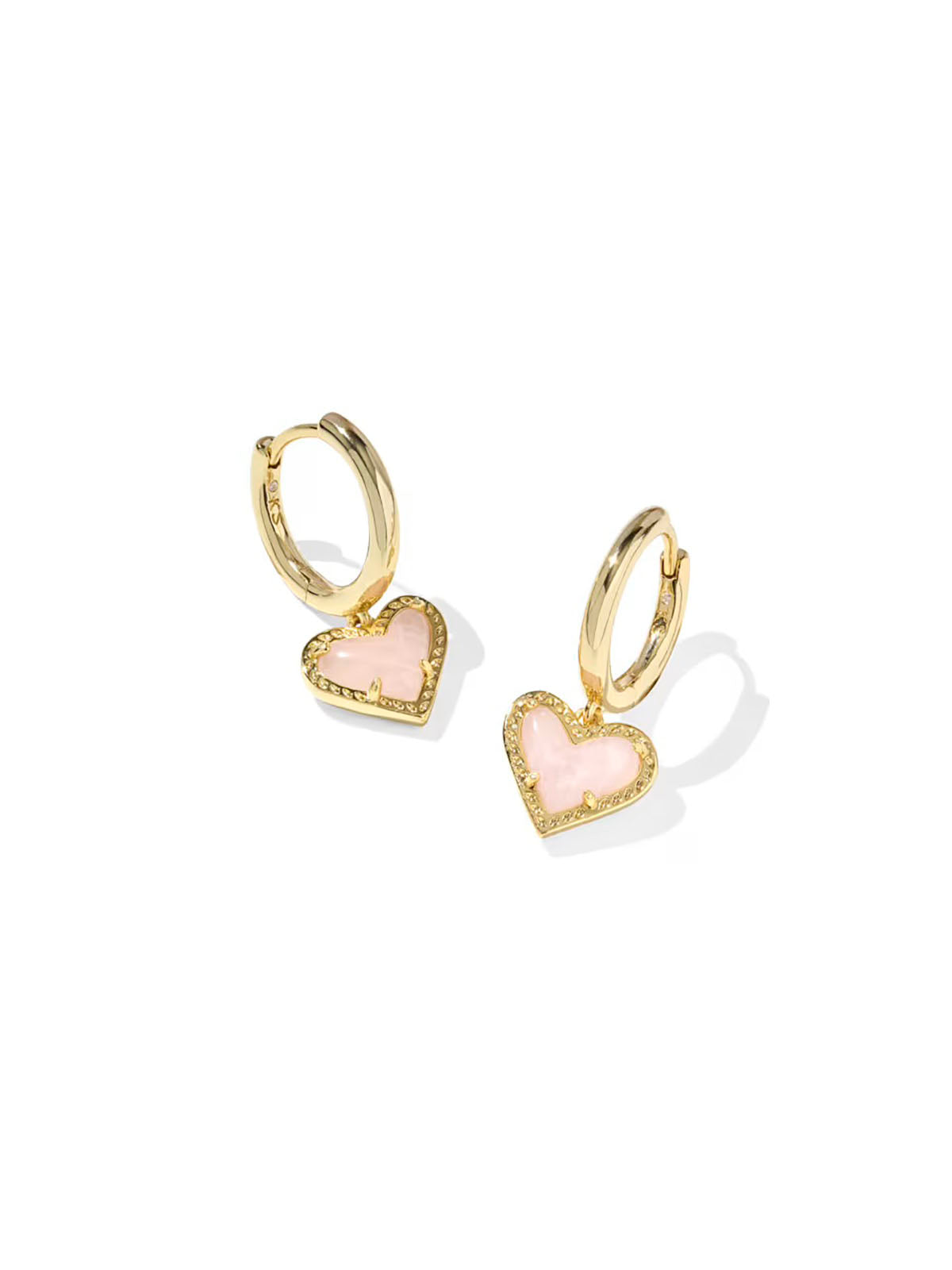 Kendra Scott Ari Heart Gold Huggie Earrings in Rose Quartz