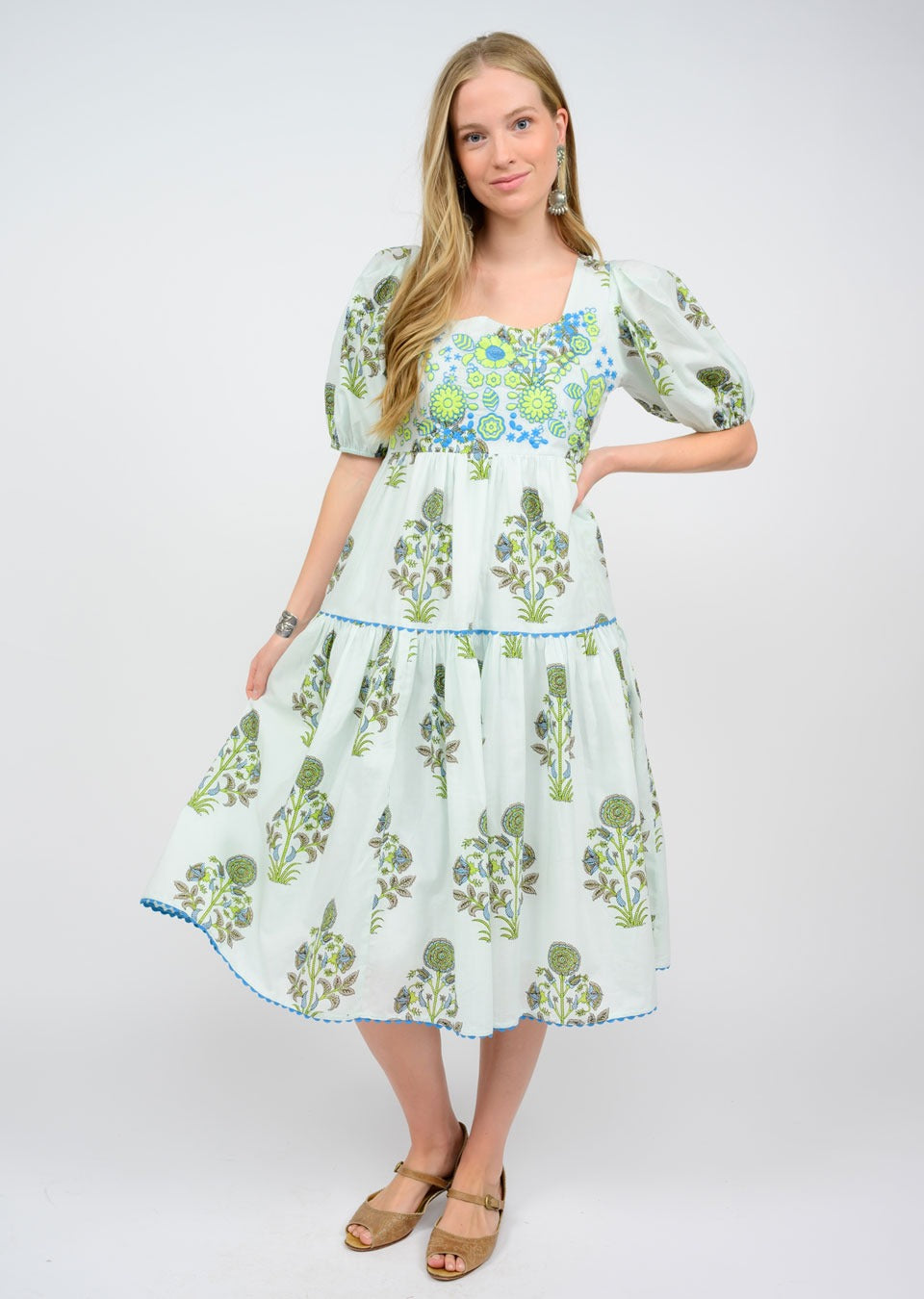 Sister Mary Arianna Printed Puff Sleeve Dress in blue