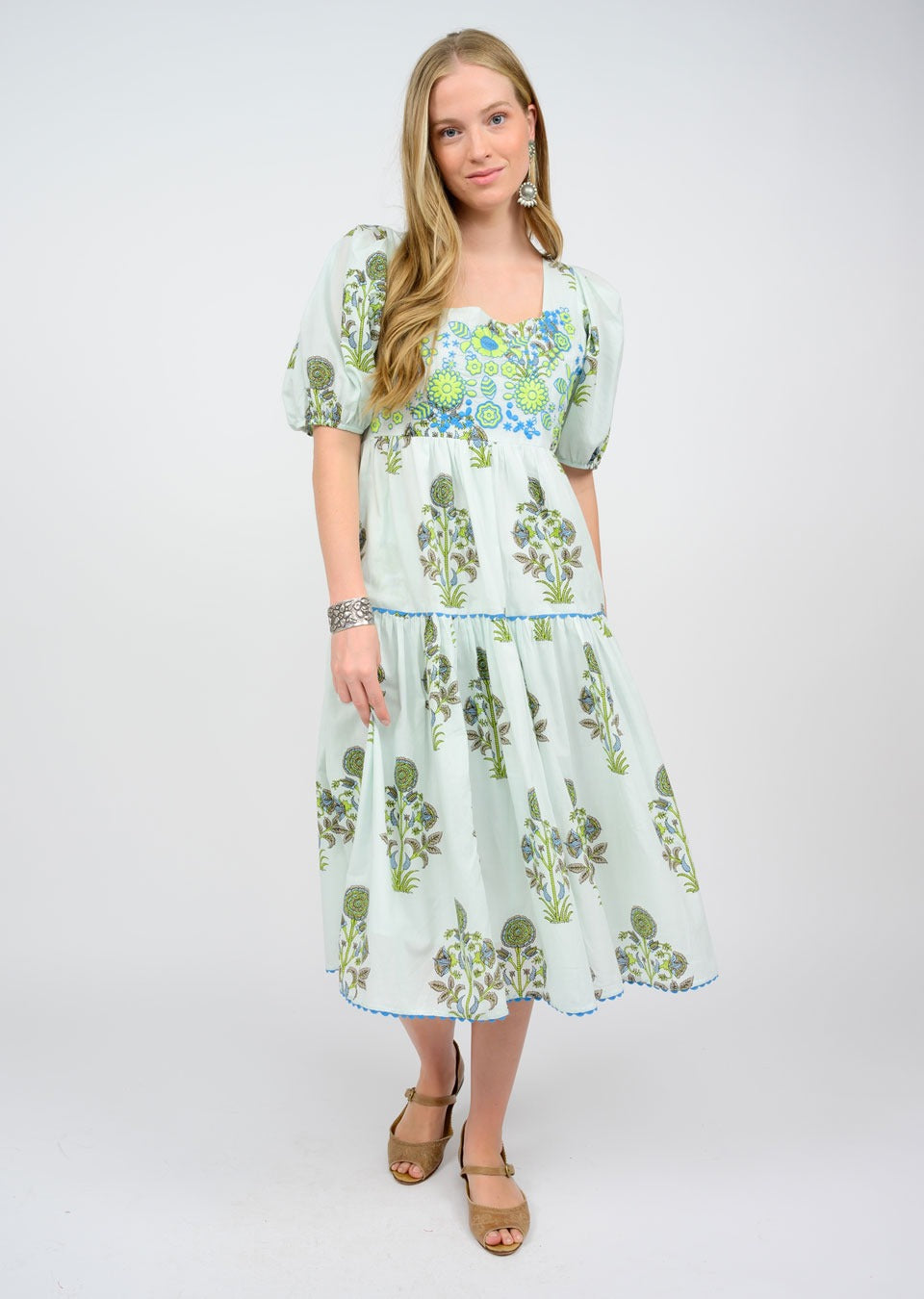 Sister Mary Arianna Printed Puff Sleeve Dress in blue