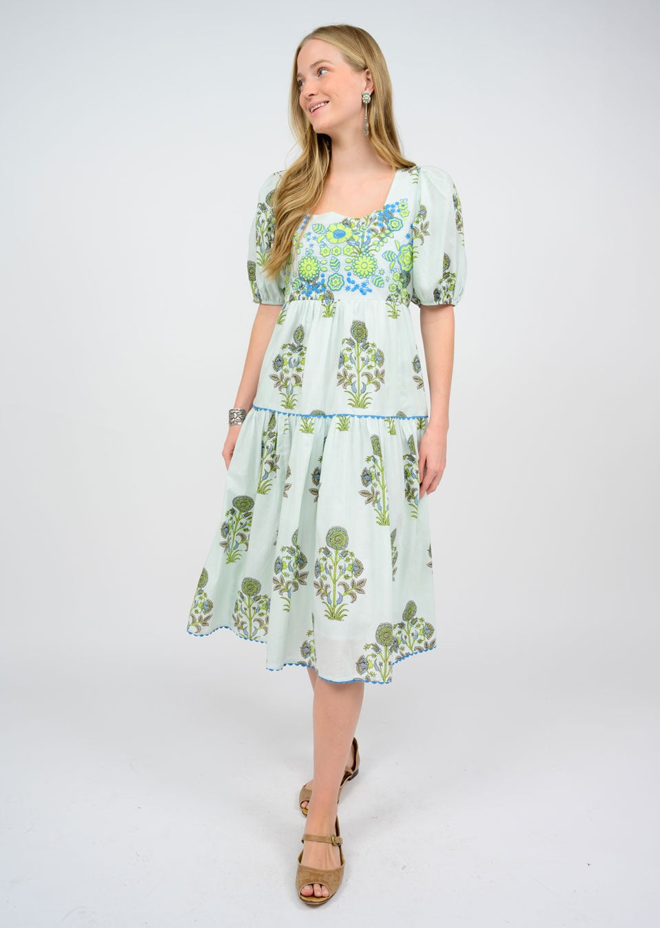 Sister Mary Arianna Printed Puff Sleeve Dress in blue