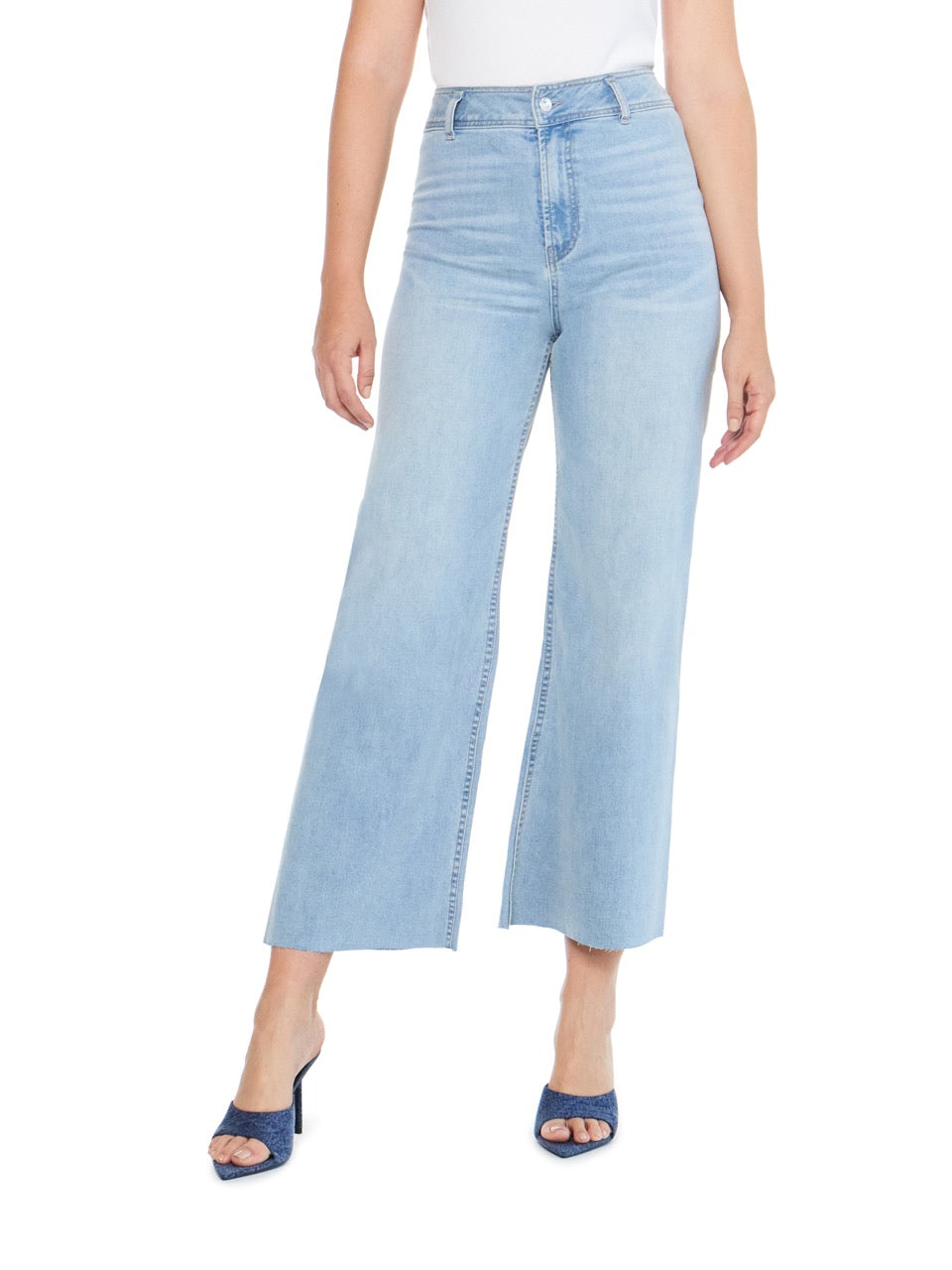 articles of society carine high rise wide leg jeans in light mist-front view