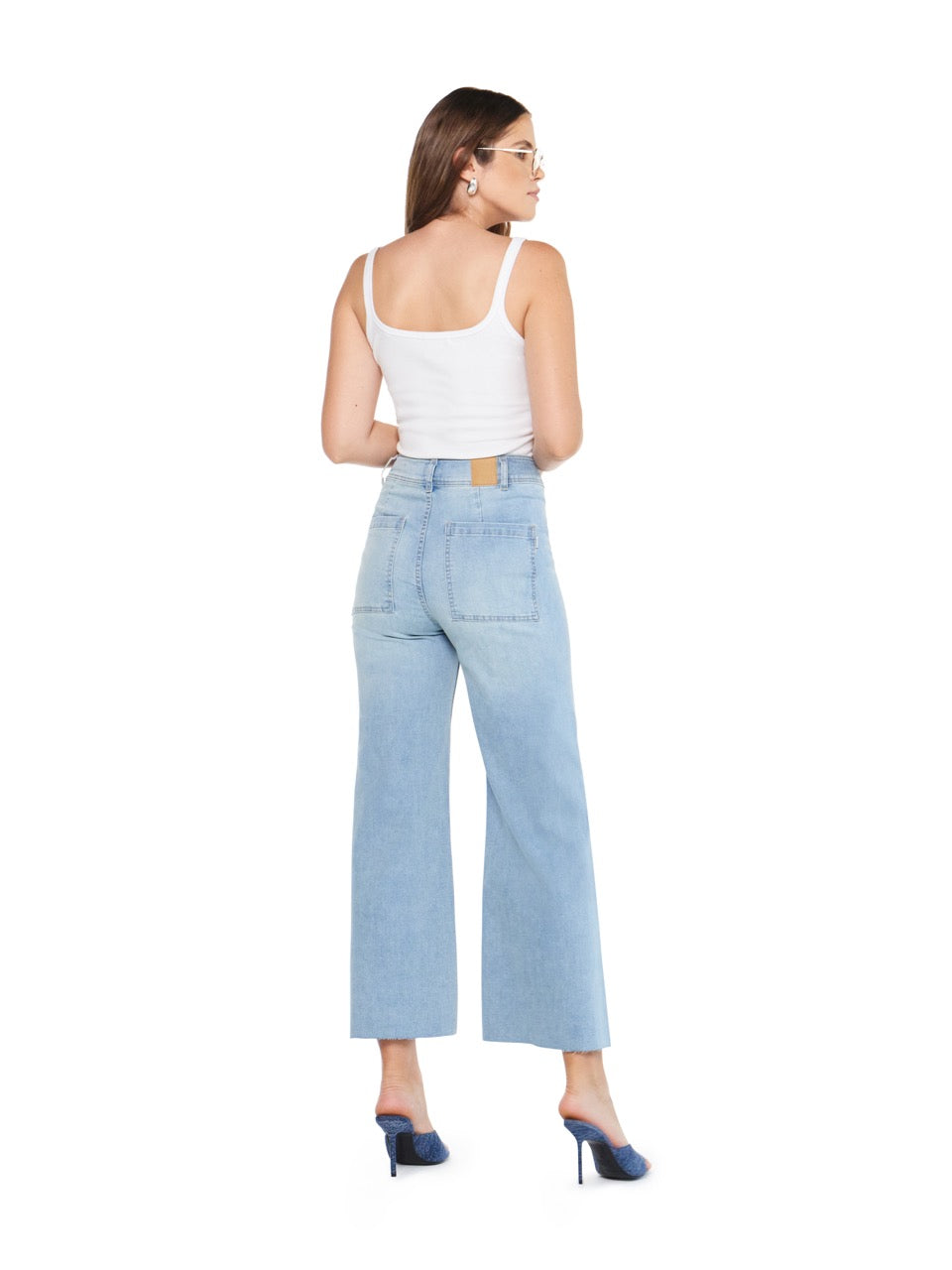 articles of society carine high rise wide leg jeans in light mist-back view