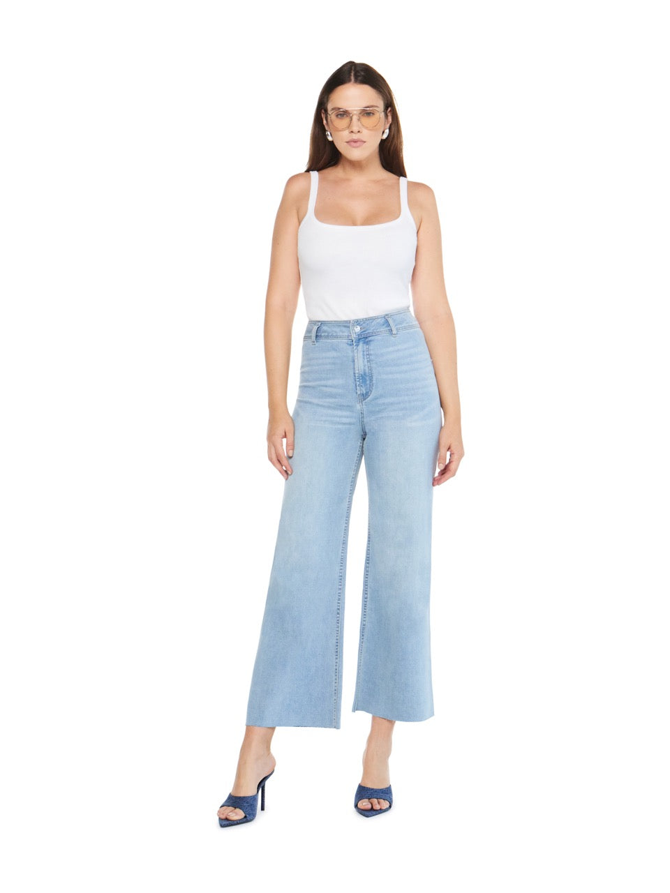 articles of society carine high rise wide leg jeans in light mist-full model front view